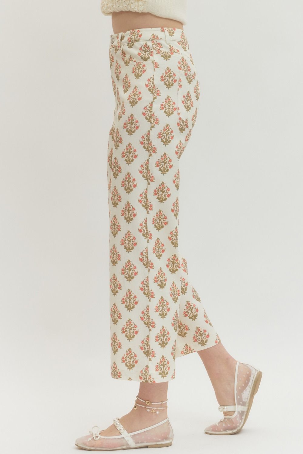 P29720 Floral Printed Straight Leg Pants