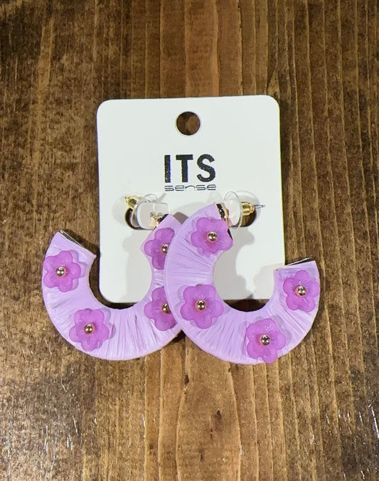 ME11122 Flower Raffia Wrapped Hoops