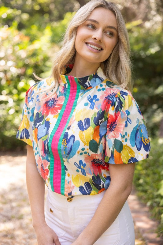 36699 Watercolor Floral Print Top
