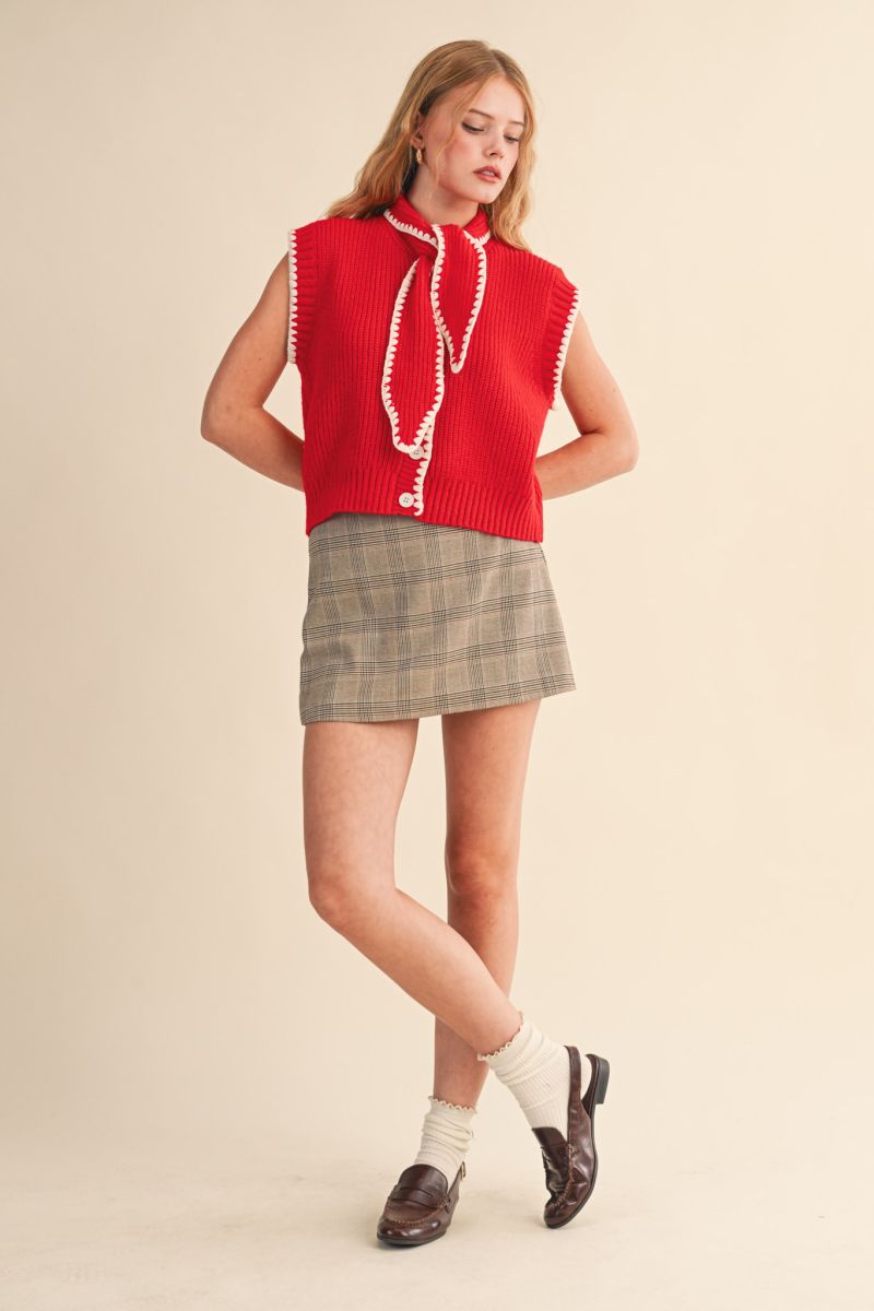 MSW11059 Tie Neck Sweater Vest