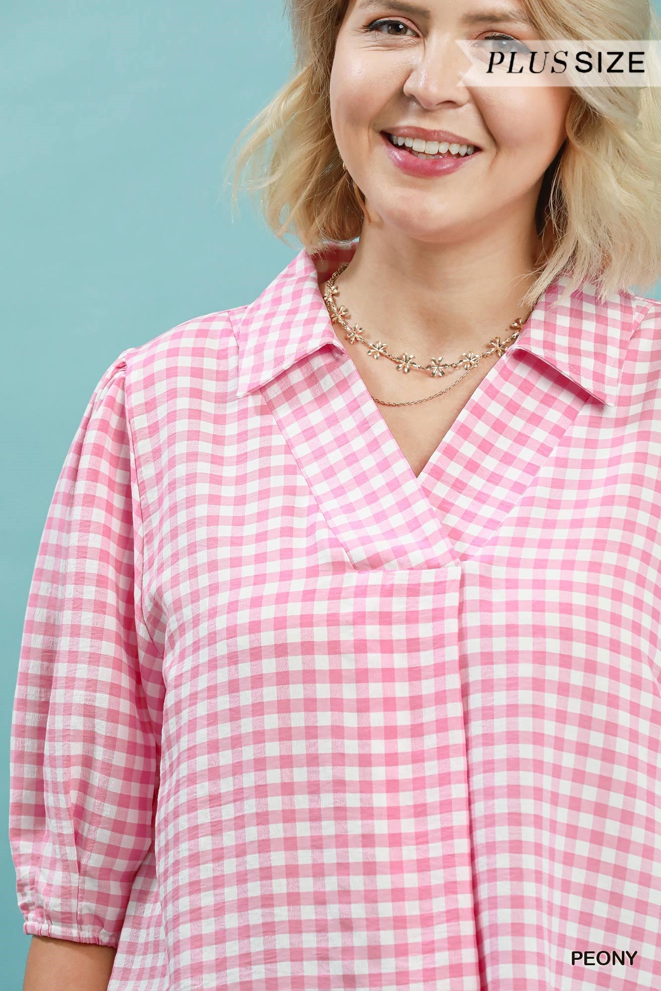 WC6390 Curvy Gingham Collared Blouse