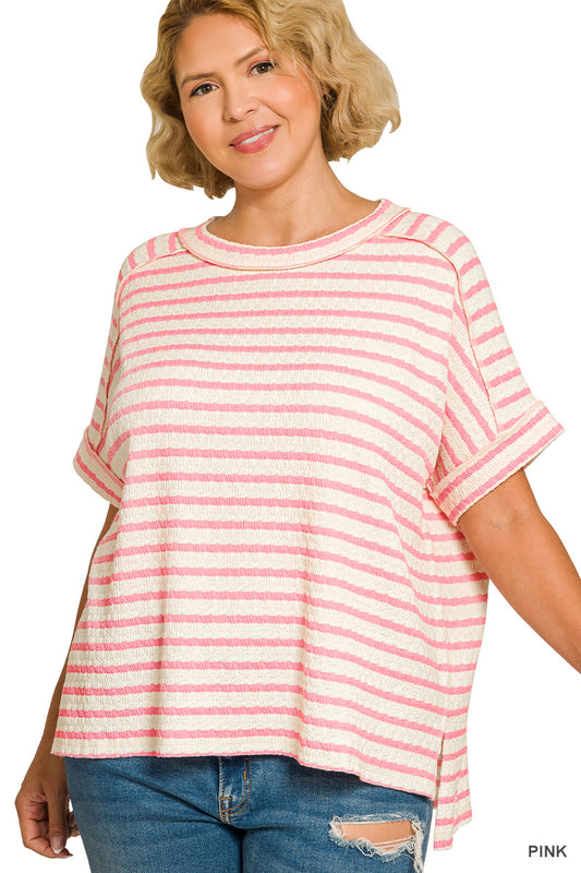 CTL-8615X5 Curvy Striped Hi-Low Tee