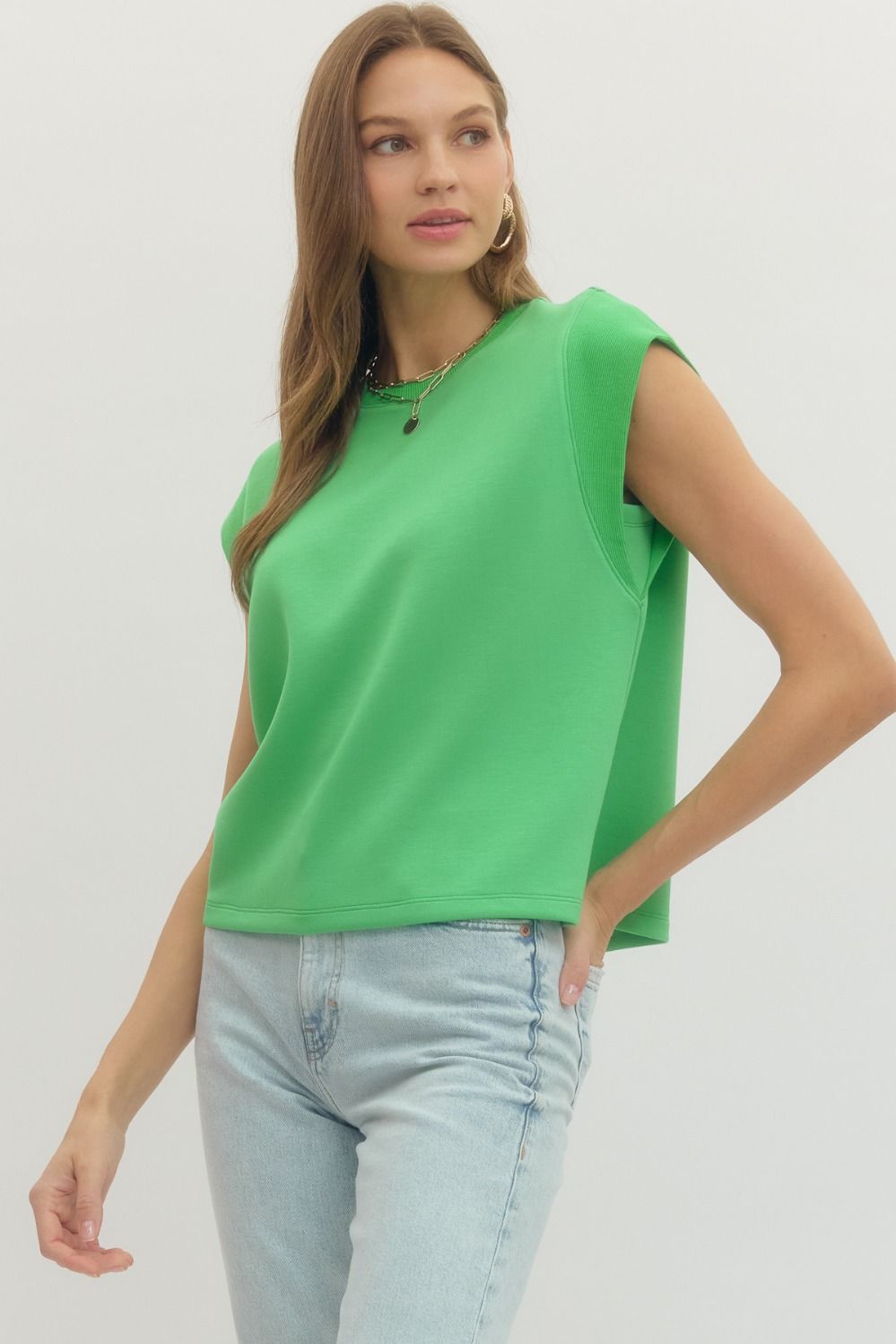 T28380 Solid Cap Sleeve Top