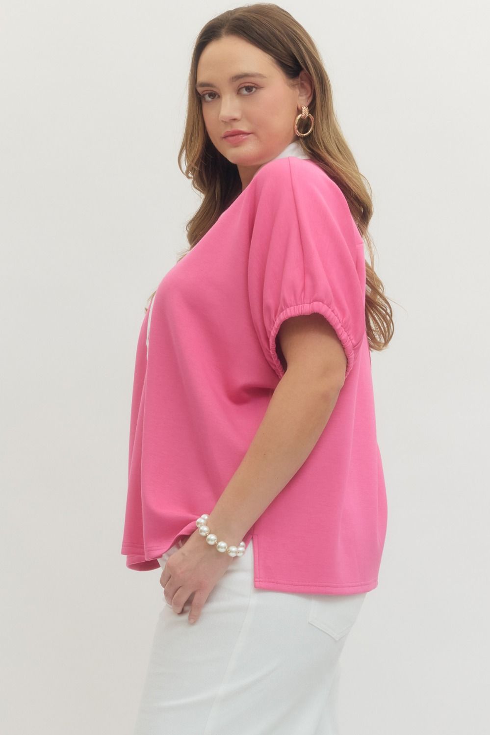 T29735P Curvy Solid Short Sleeve Top