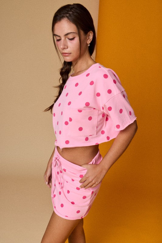 PX19692 Polka Dot Crop Top and Skort Set