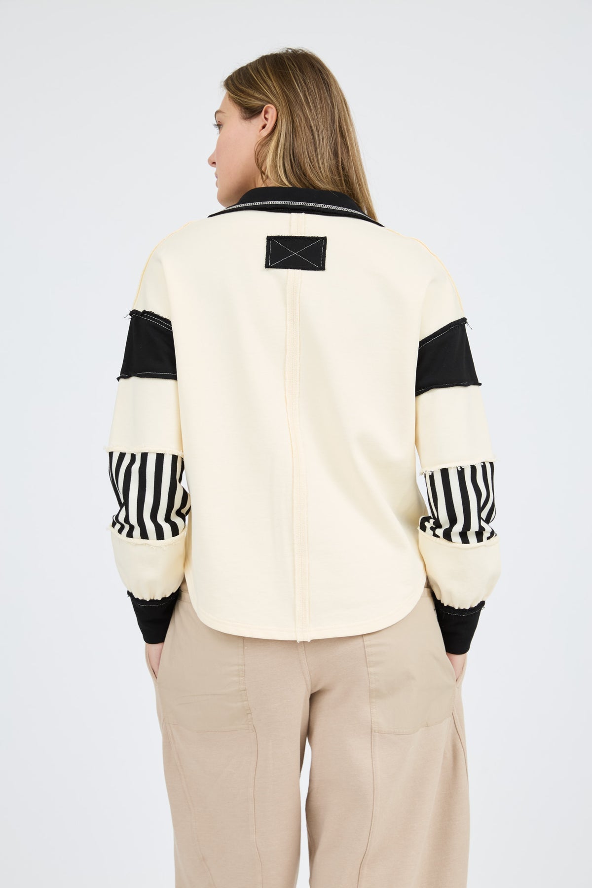 B5ST1032 Patchwork Stripe Collared Top