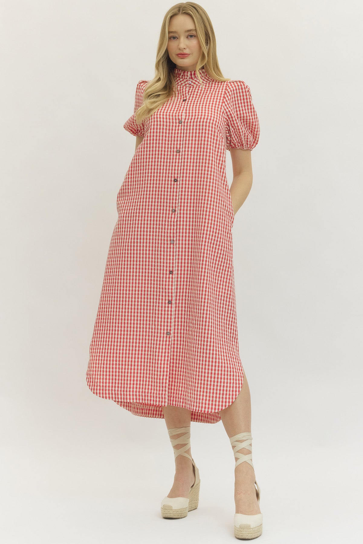 D30179 Gingham Midi Dress