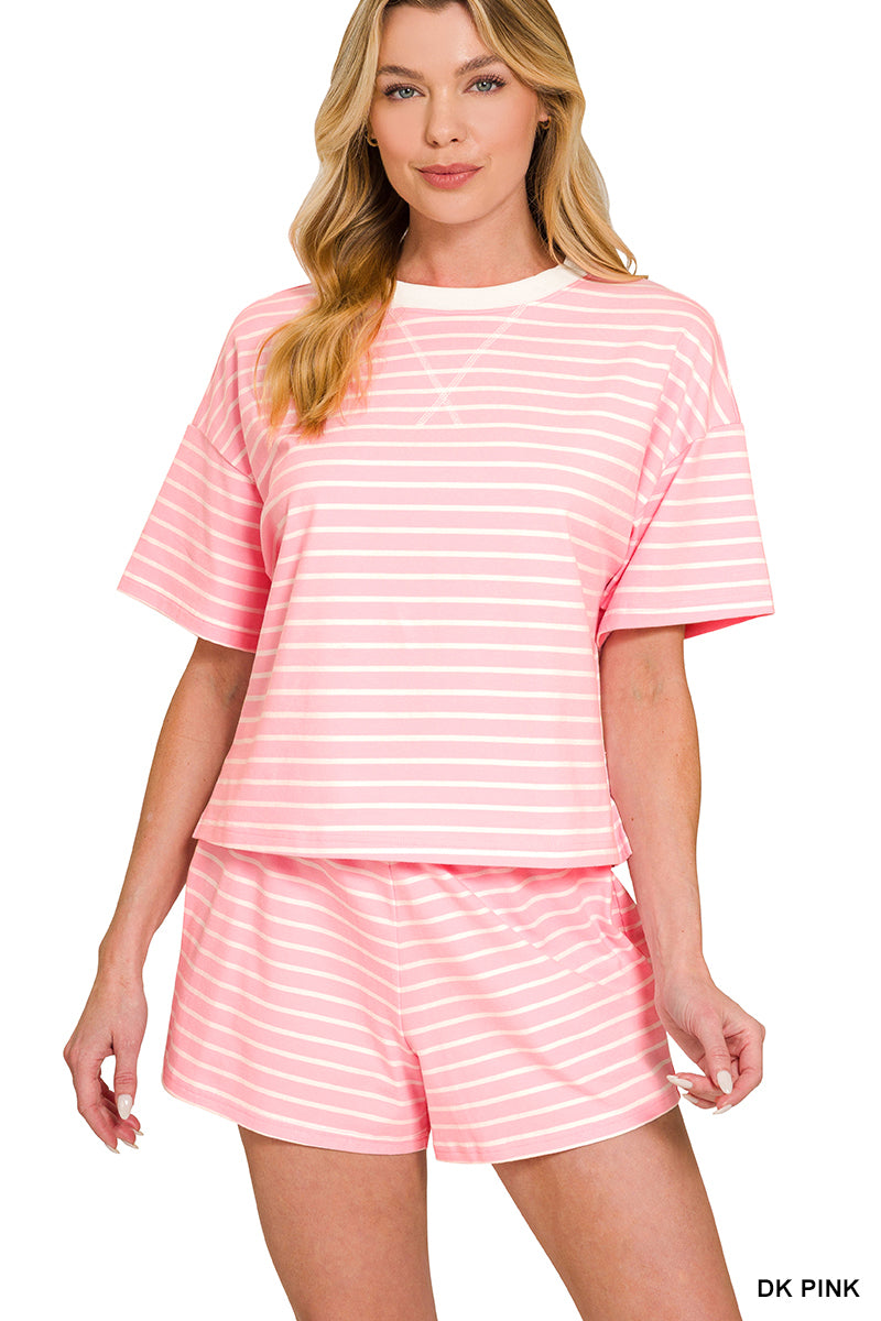 CTCP-3560 Round Neck Striped Shorts Set