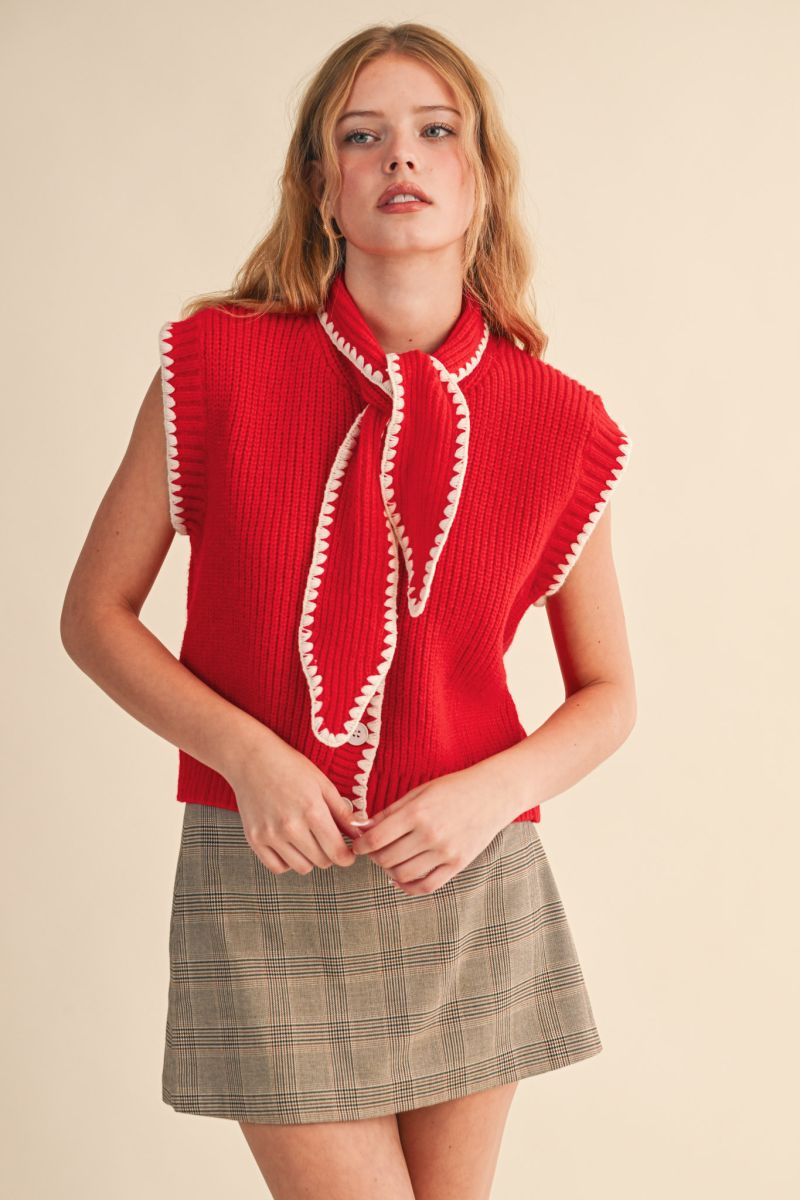MSW11059 Tie Neck Sweater Vest
