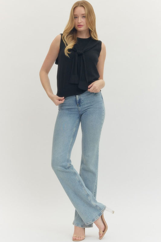 T29421 Solid Scarf Accent Sleeveless Top
