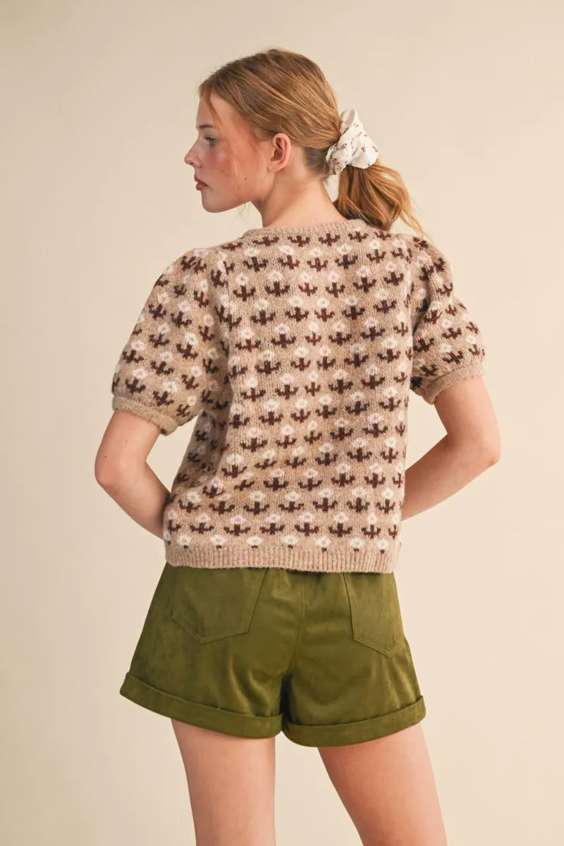 MSW11259 Floral Puff Sleeve Sweater