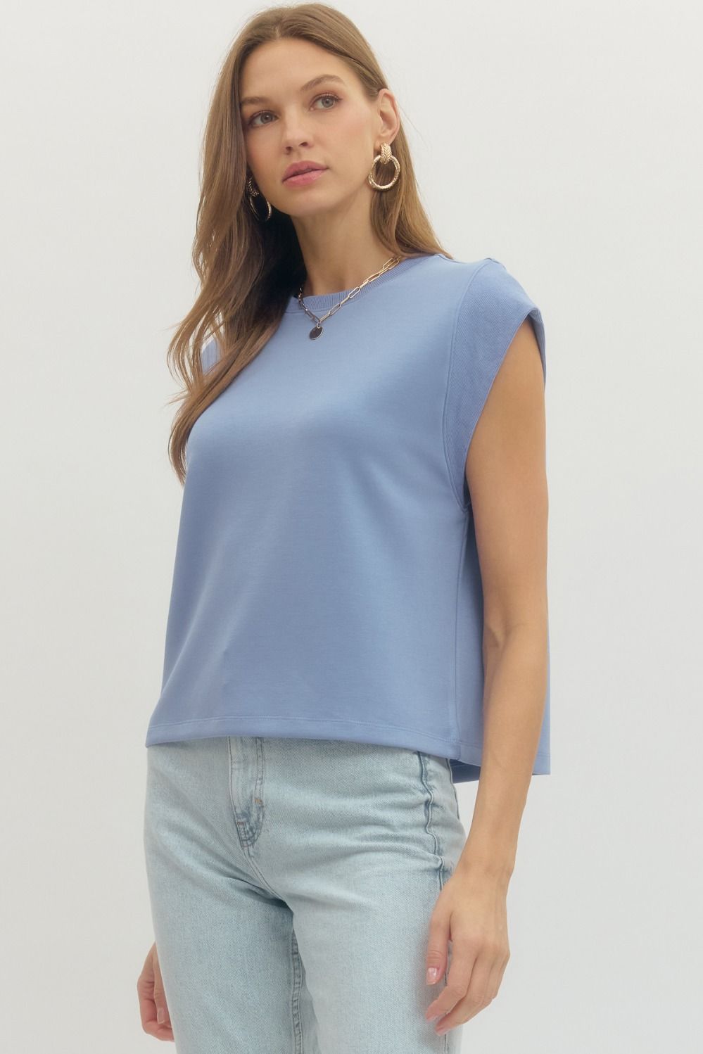 T28380 Solid Cap Sleeve Top