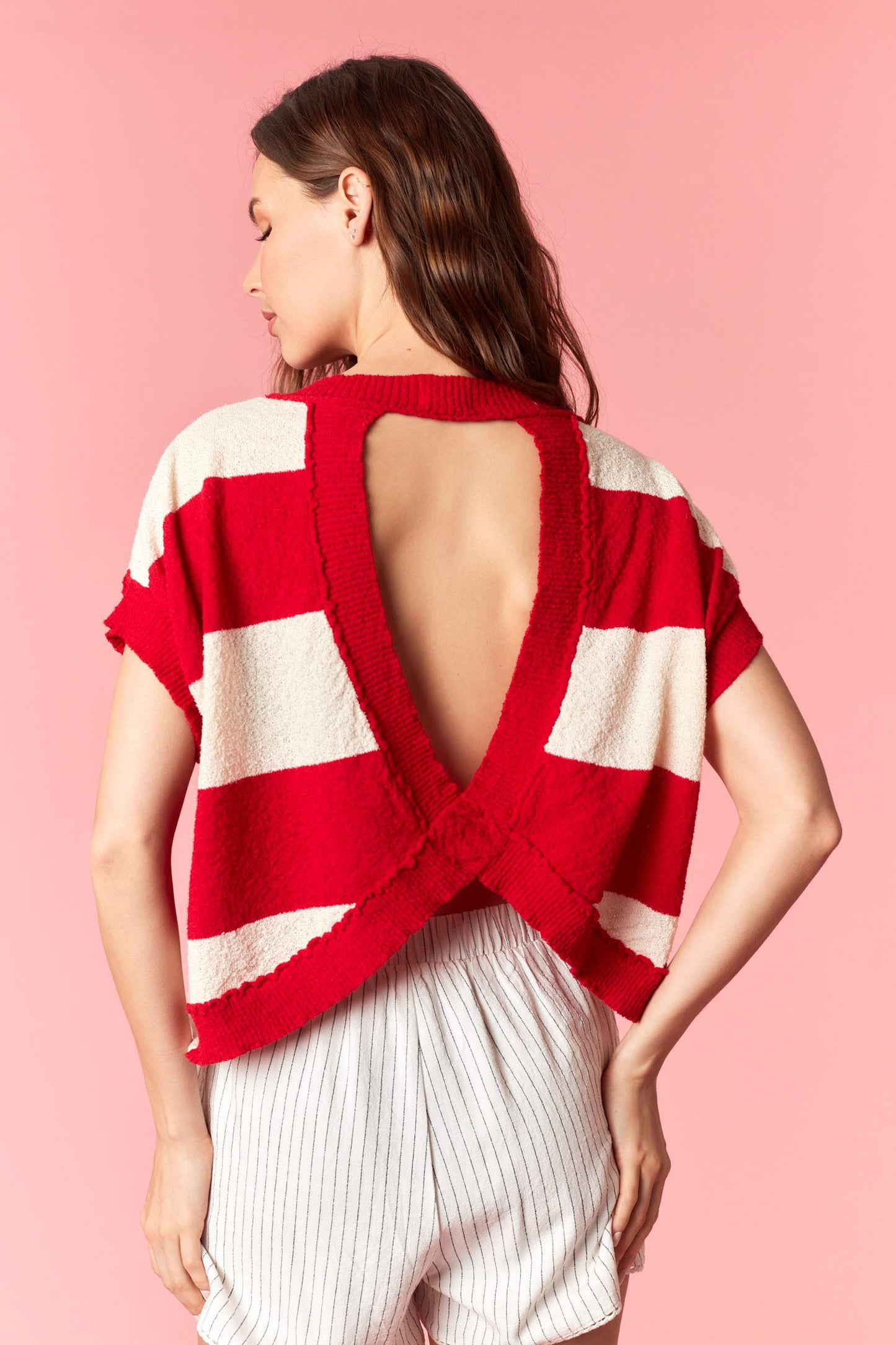 IKT201007-01 Wide Stripe Open Back Top