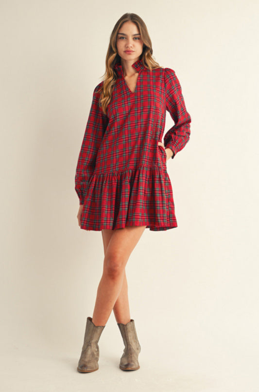 H12522 Long Sleeve Checker Dress