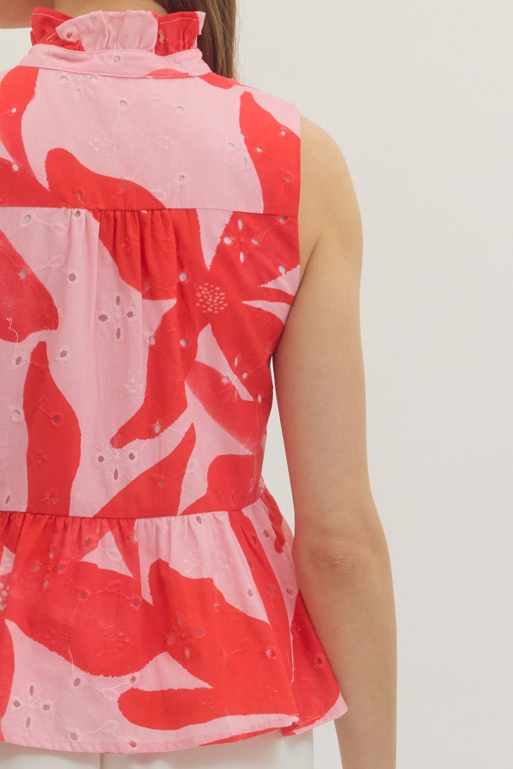 T30890 Botanical Print Sleeveless Peplum Top