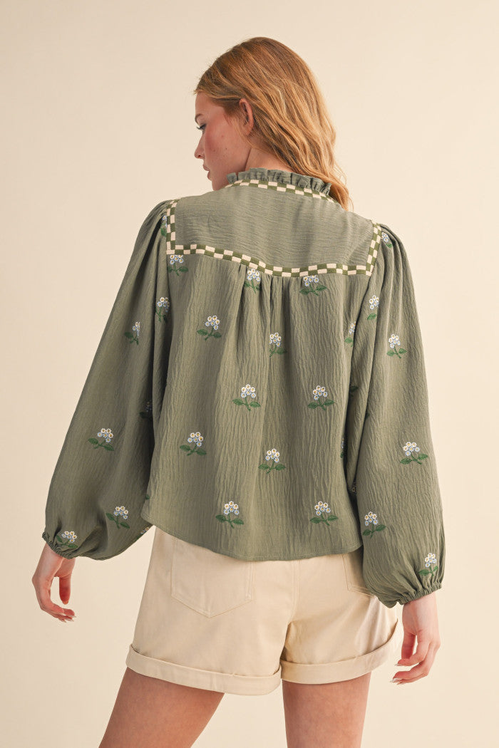 MTP4165 Floral Embroidered Babydoll Top