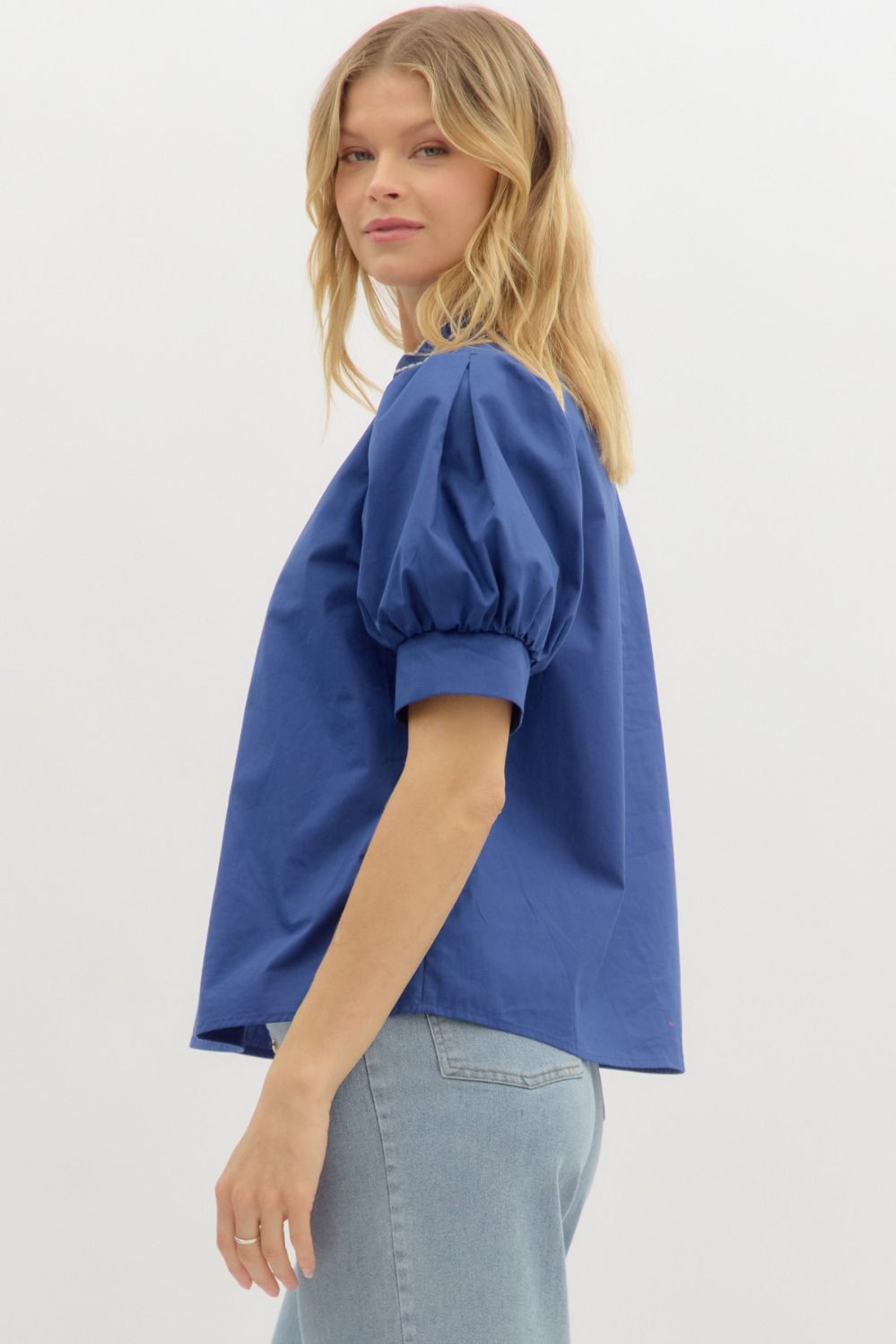 T27464 Solid Puff Sleeve Top
