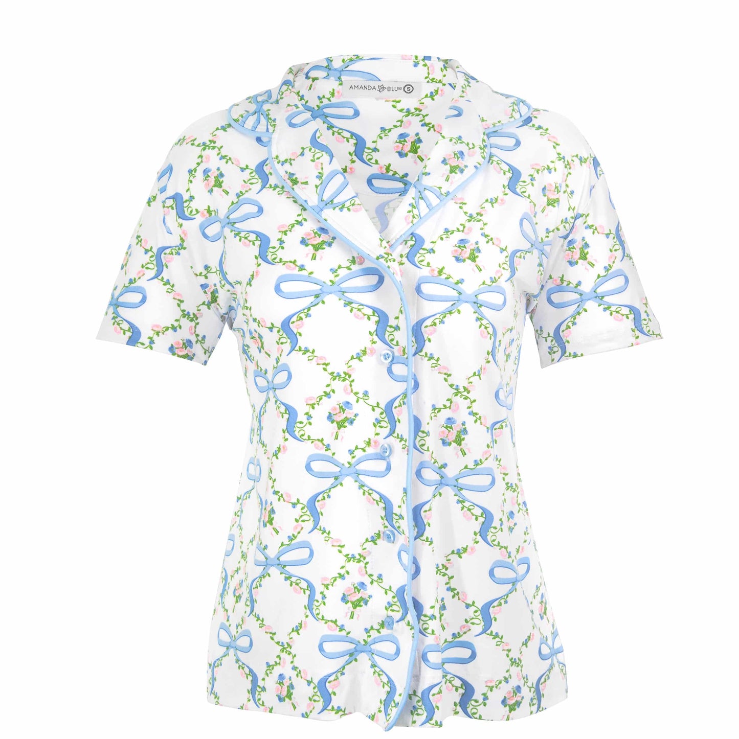 Bows and Blossoms Notch Collar Top