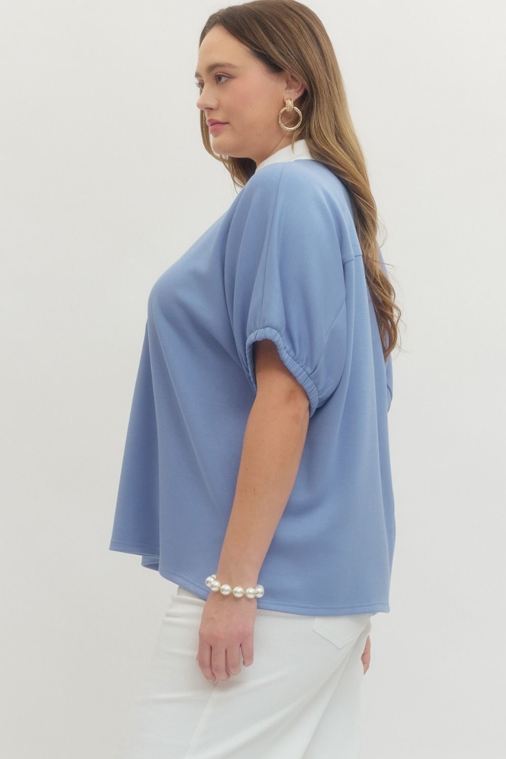 T29735P Curvy Solid Short Sleeve Top
