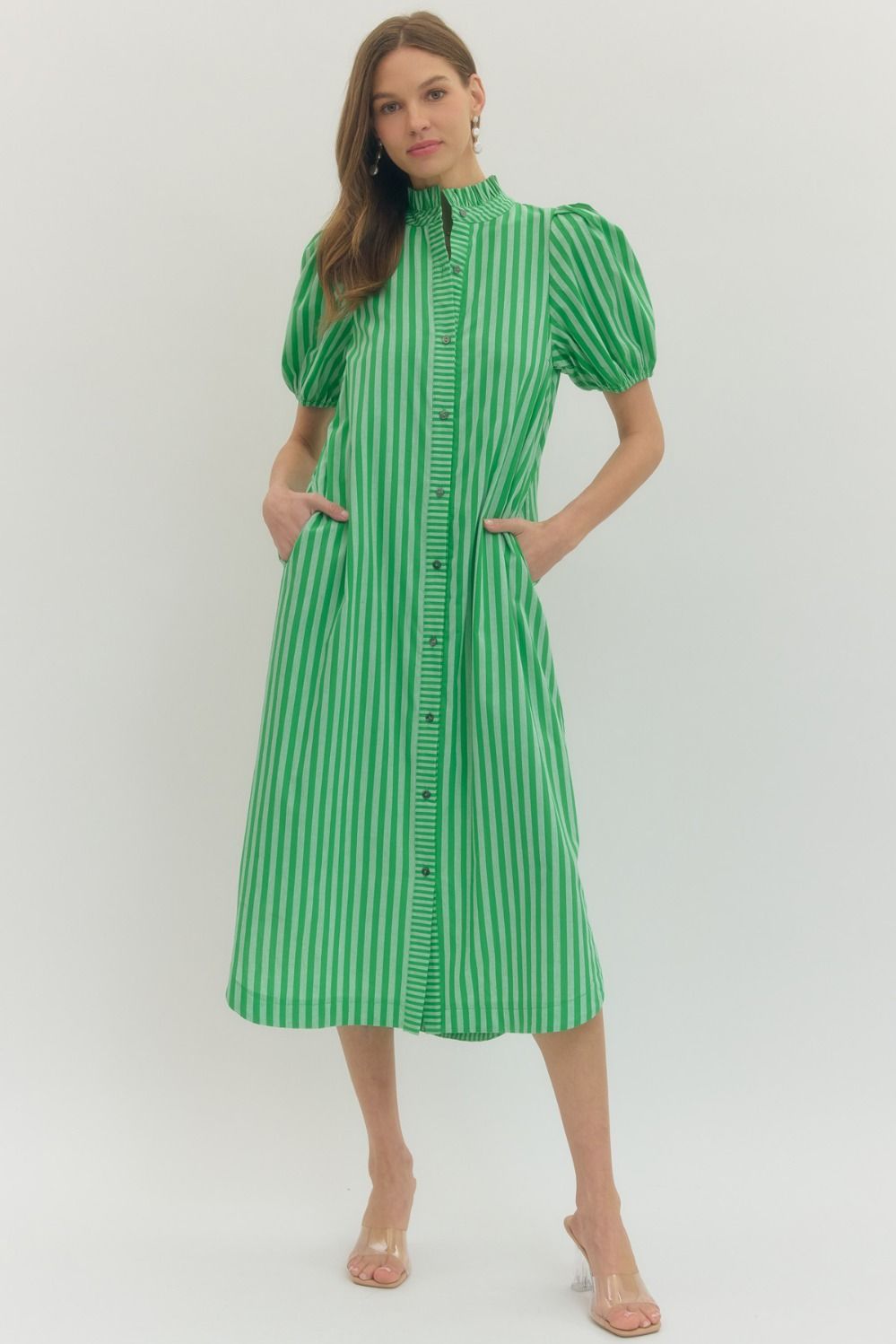 D27601 Stripe Print Midi Dress