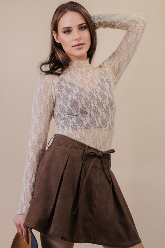 NT12220 Fitted Sheer Mesh Lace Top