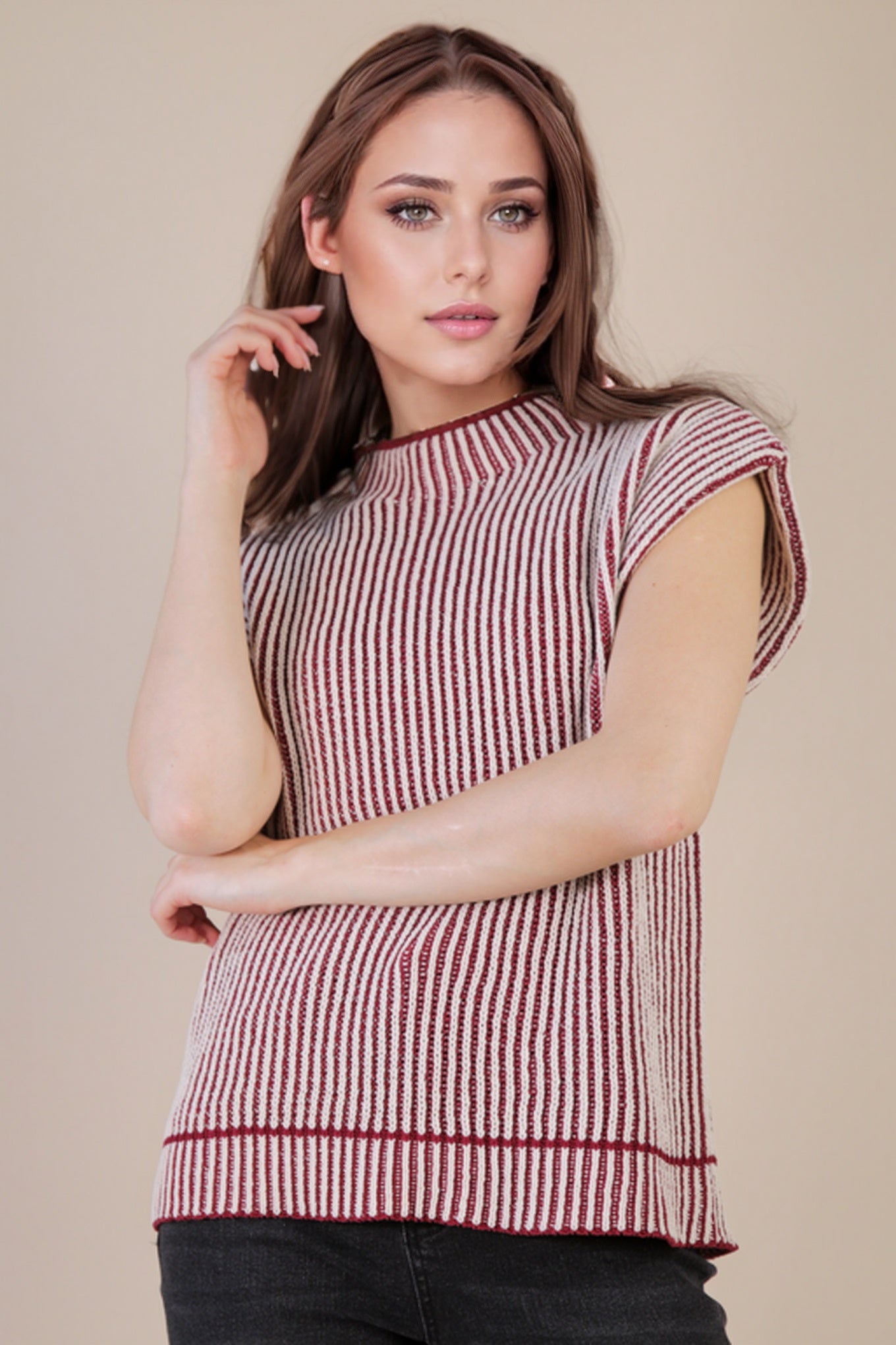 12W3388N Two Tone Ribbed Sweater Vest