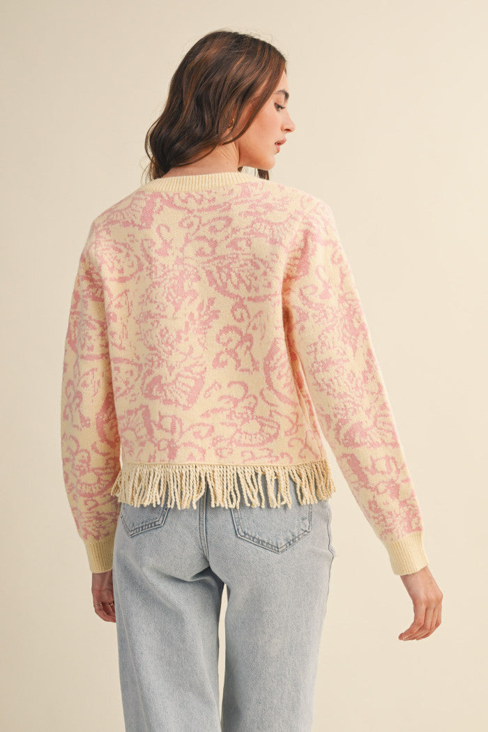 MSW11143 Floral Fringed Sweater Cardigan