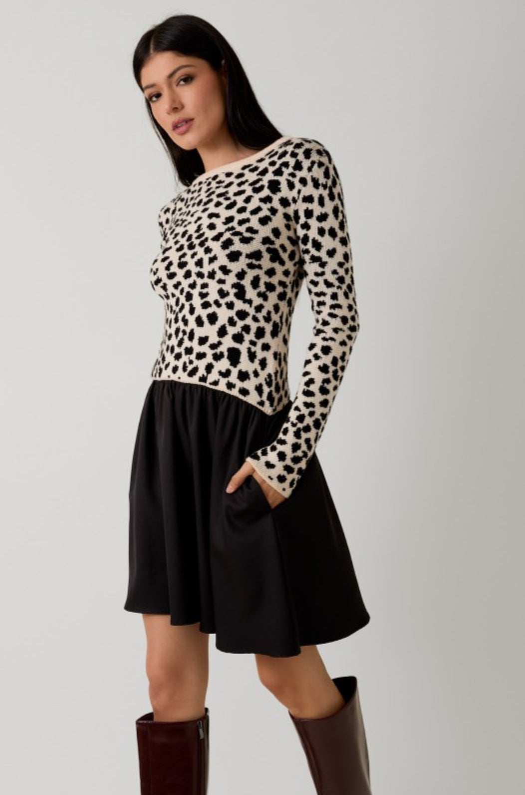 MWD20080 Animal Print Mixed Mini Dress