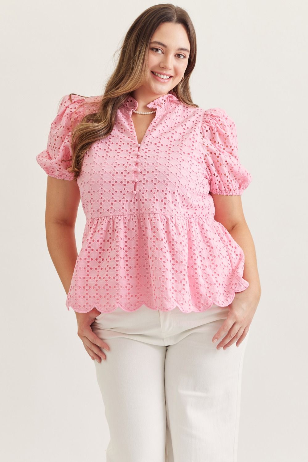 T30420 Short Sleeve Eyelet Top