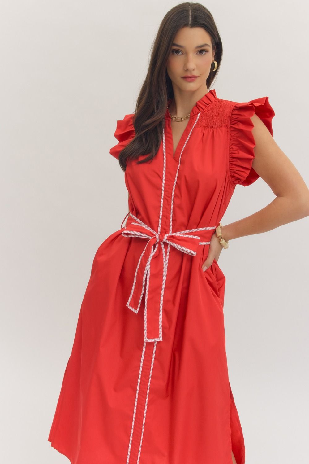 D31409 Solid Midi Dress