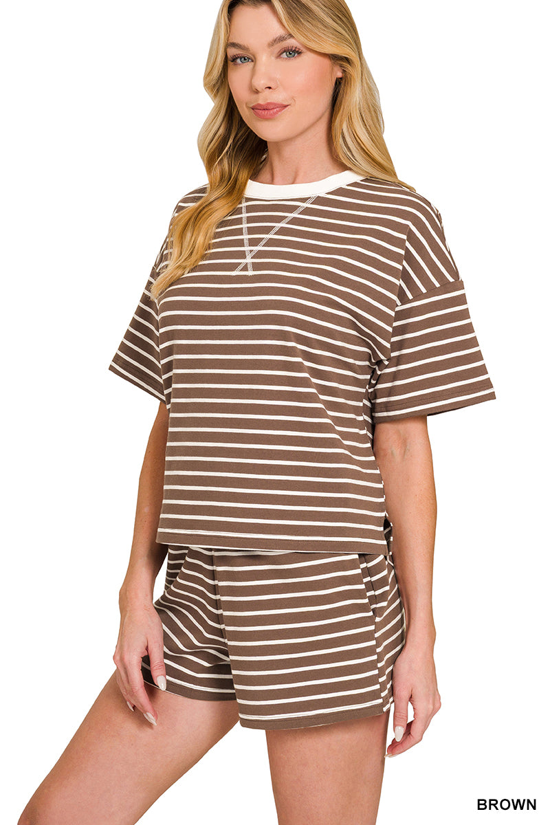 CTCP-3560 Round Neck Striped Shorts Set