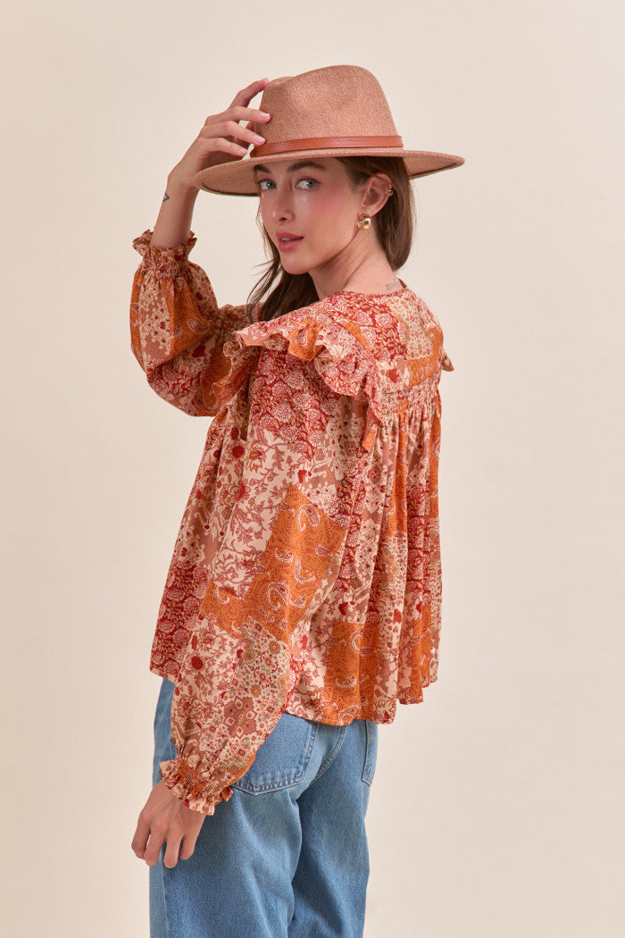 MTP4350 Patchwork Printed Blouse