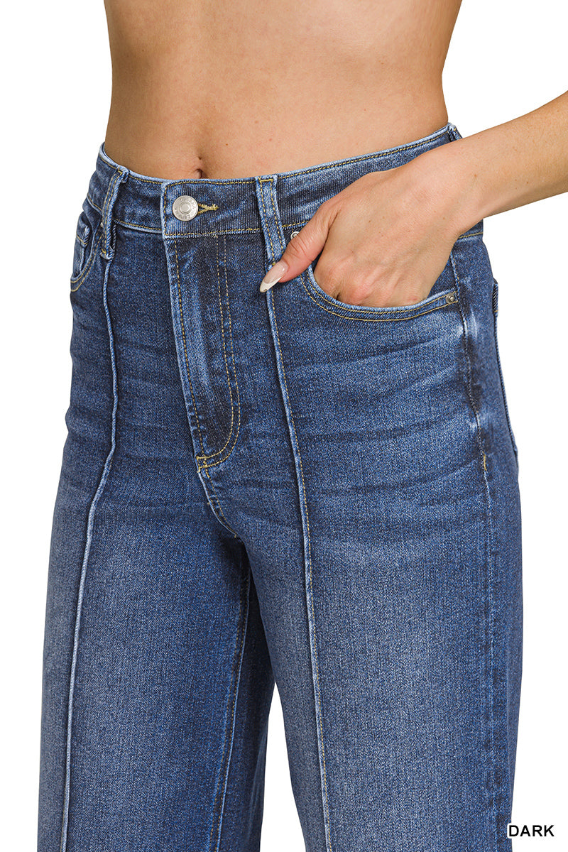 DYP-9558DD Wide Leg Pintuck Denim Jeans