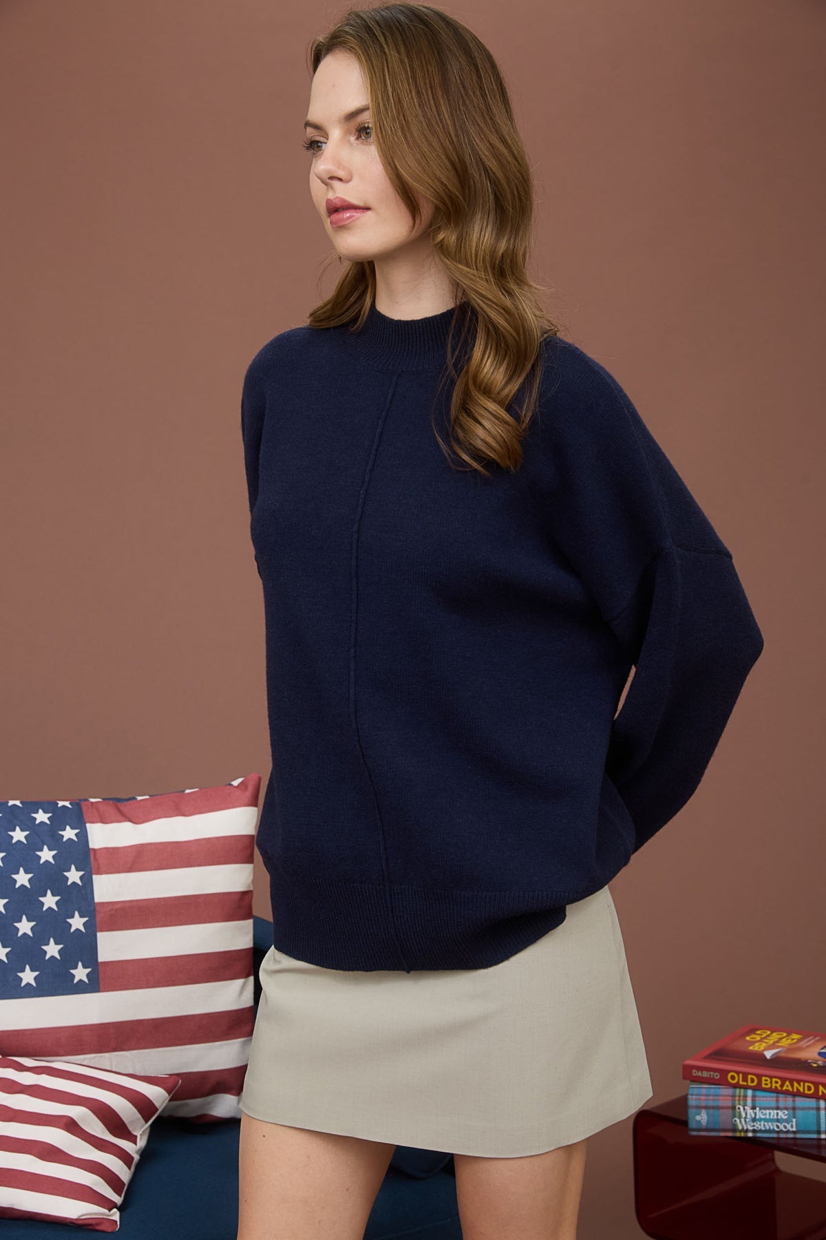 TW1960 Front Seam Mock Neck Sweater