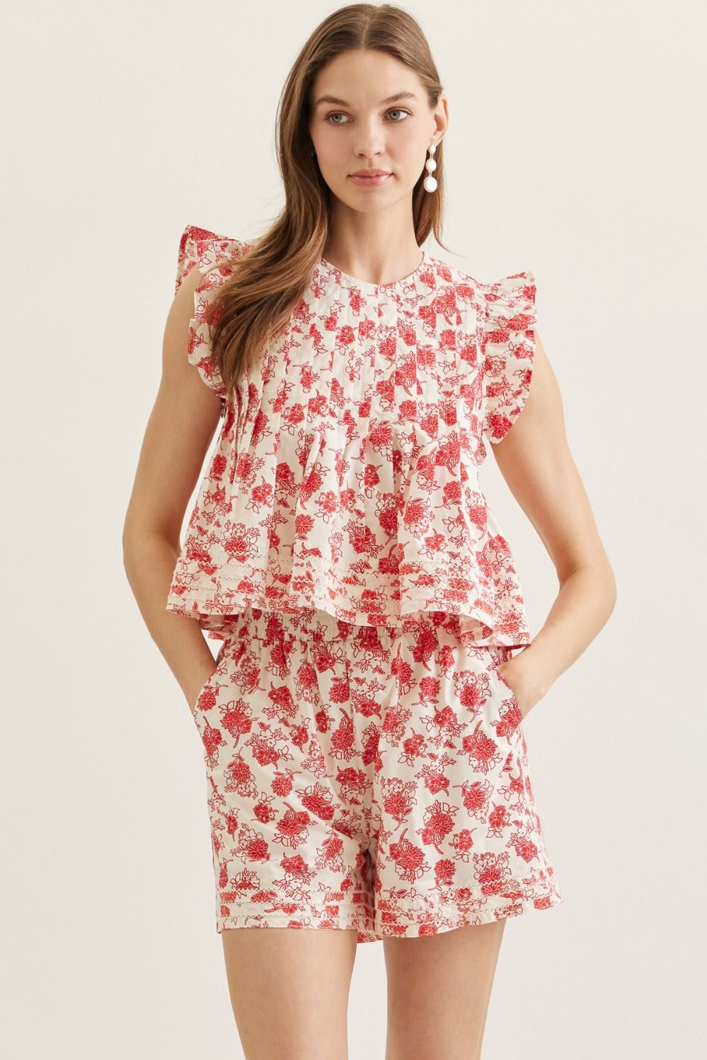 T31629 Floral Flutter Sleeve Top