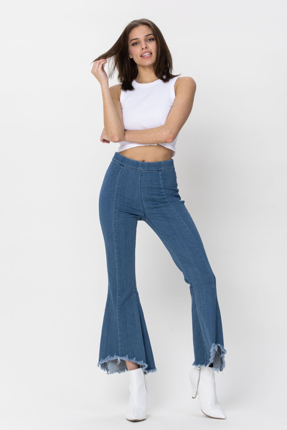 AB37189M High Rise Crop Flare Jeans