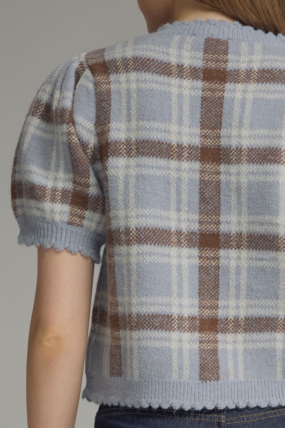 T32127 Plaid Sweater Top
