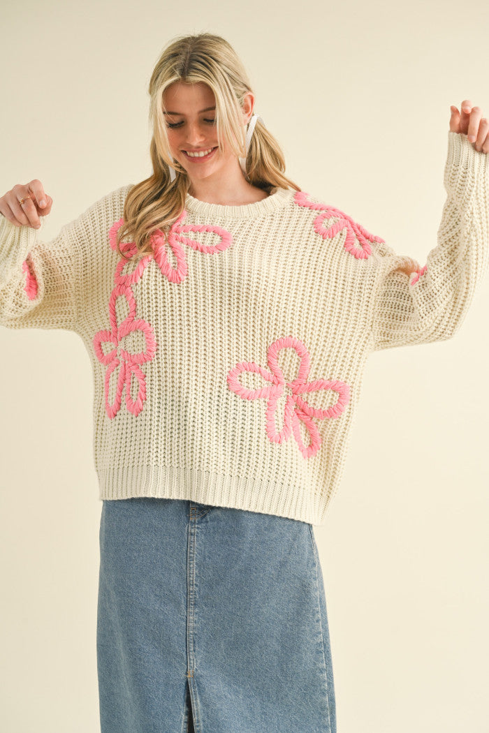 MSW10490 Floral Stitched Sweater