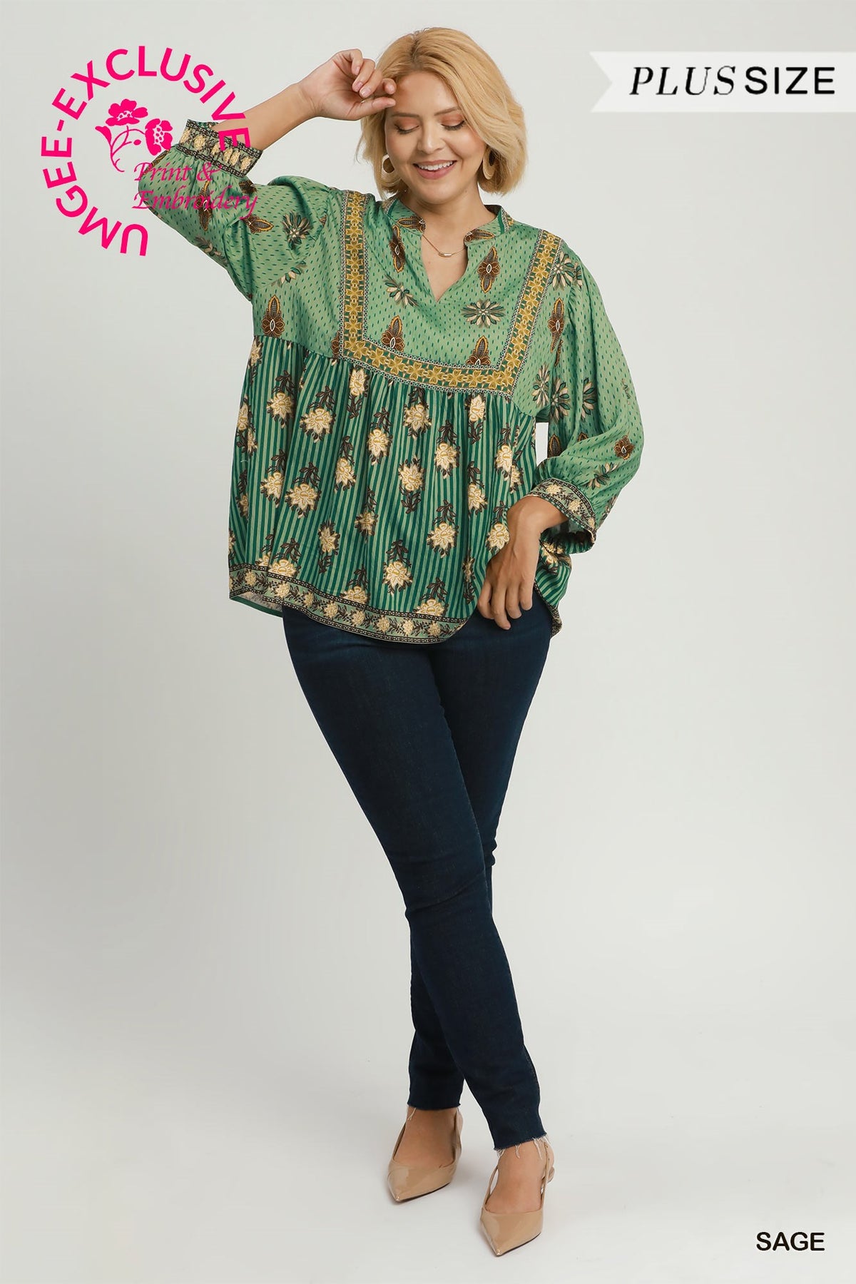 WC6615 Curvy Printed Babydoll Top