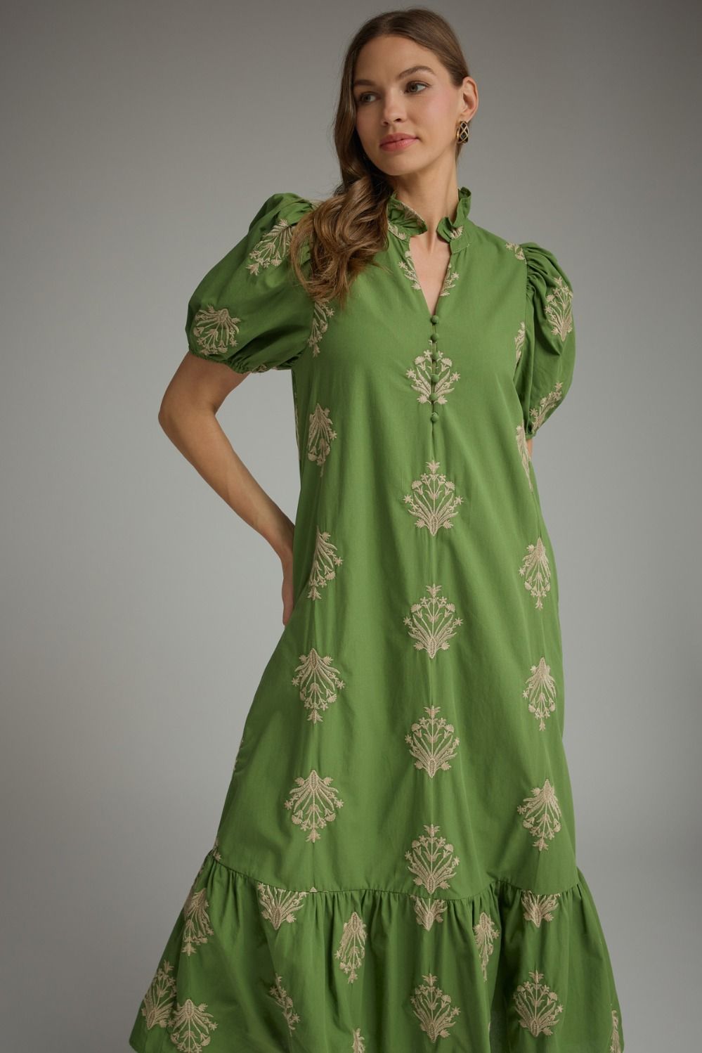 D30221 Embroidered Botanical Midi Dress