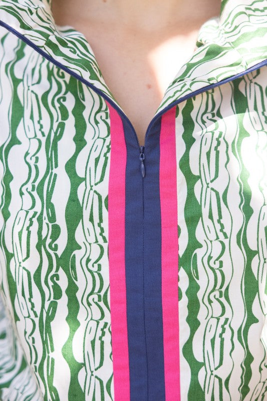 37008 Multi Color Quarter Zip Printed Top