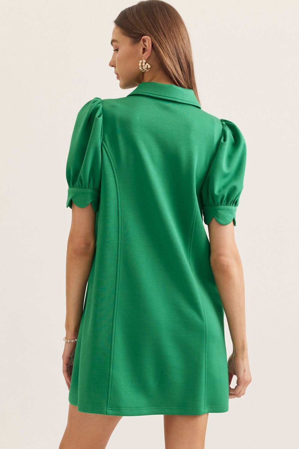 D30134 Solid Mini Dress with Scallop Details