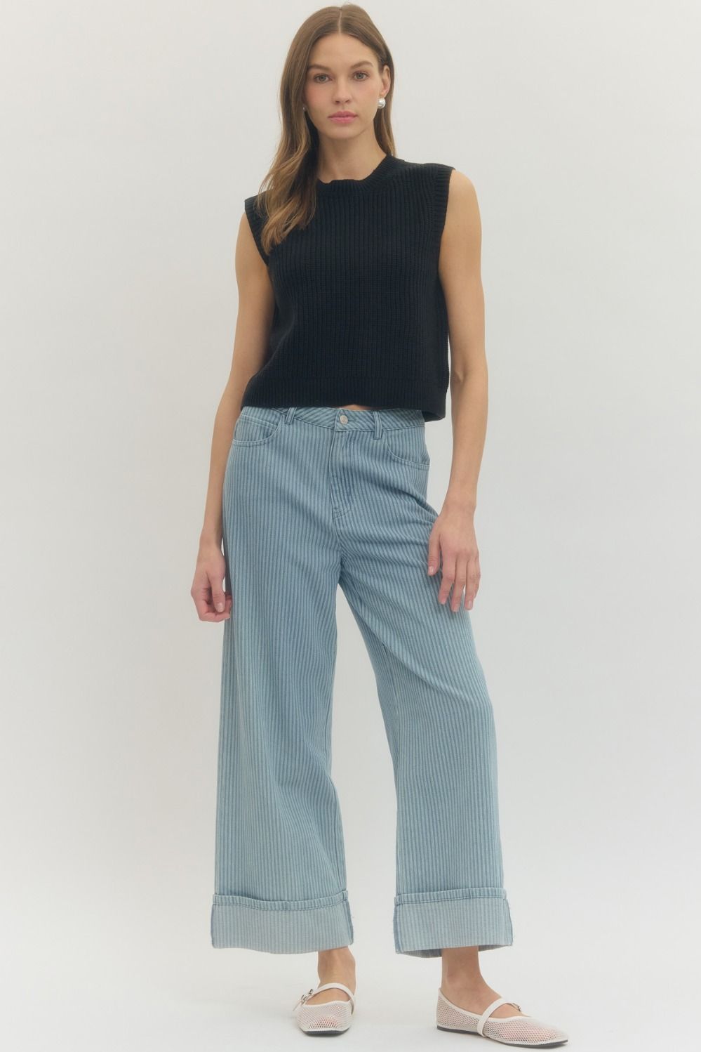 T30516 Solid Sleeveless Sweater Top