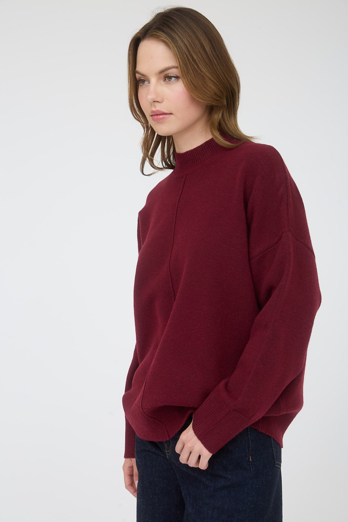 TW1960 Front Seam Mock Neck Sweater
