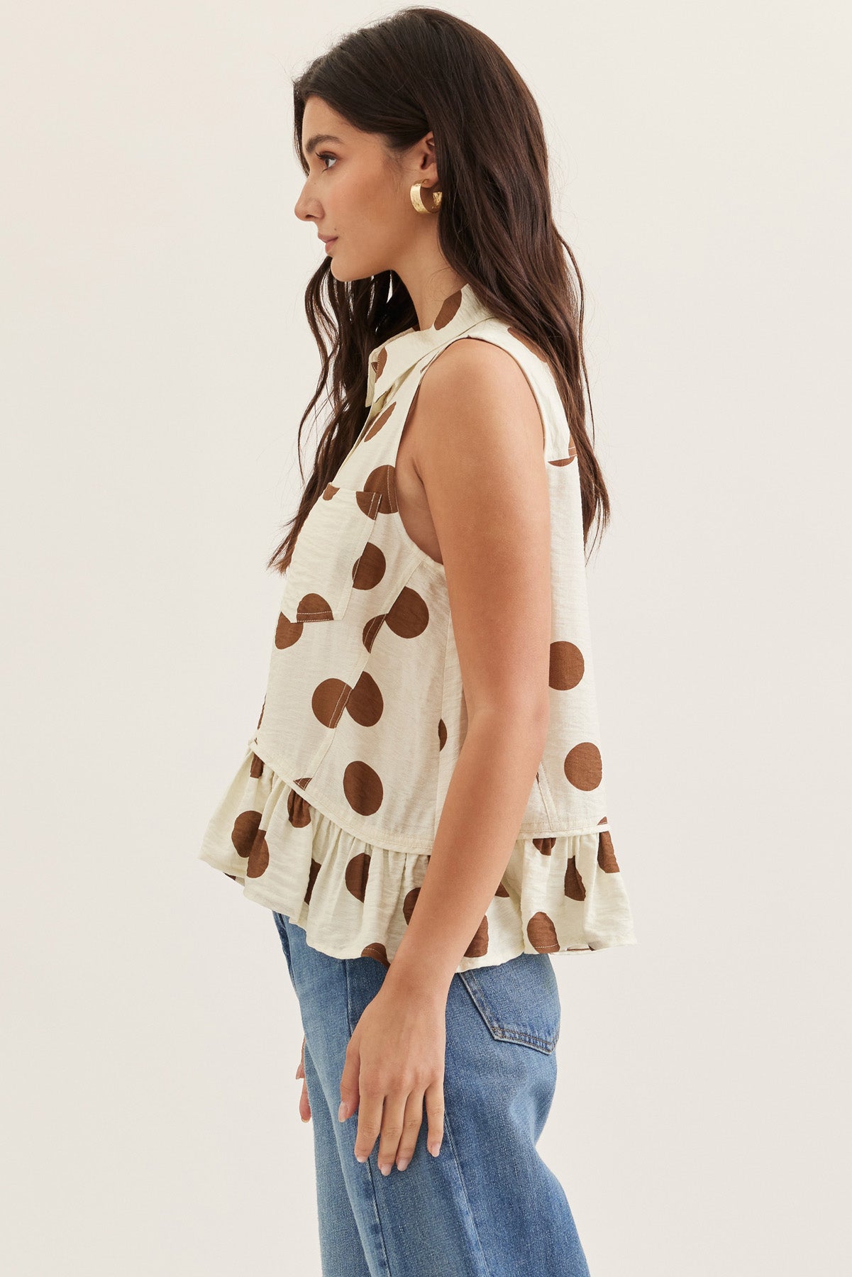 T31512 Sleeveless Polka Dot Top