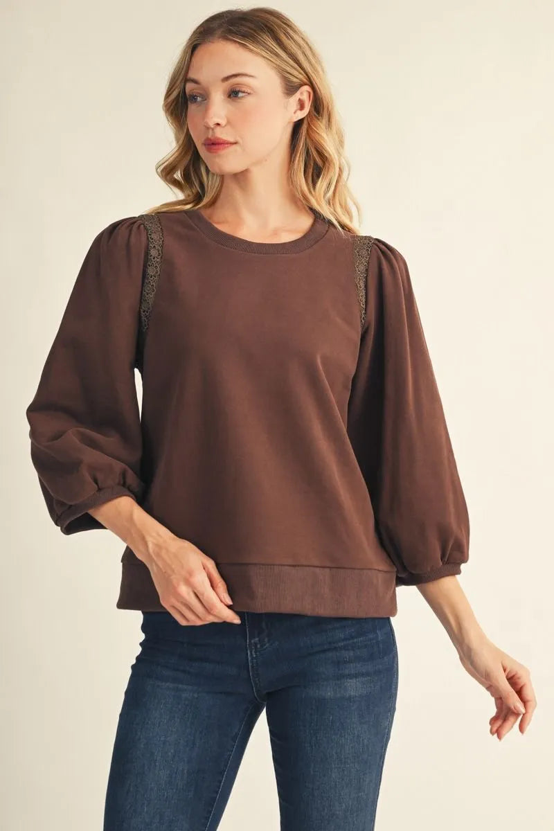 M51239 3/4 Sleeve Solid Top