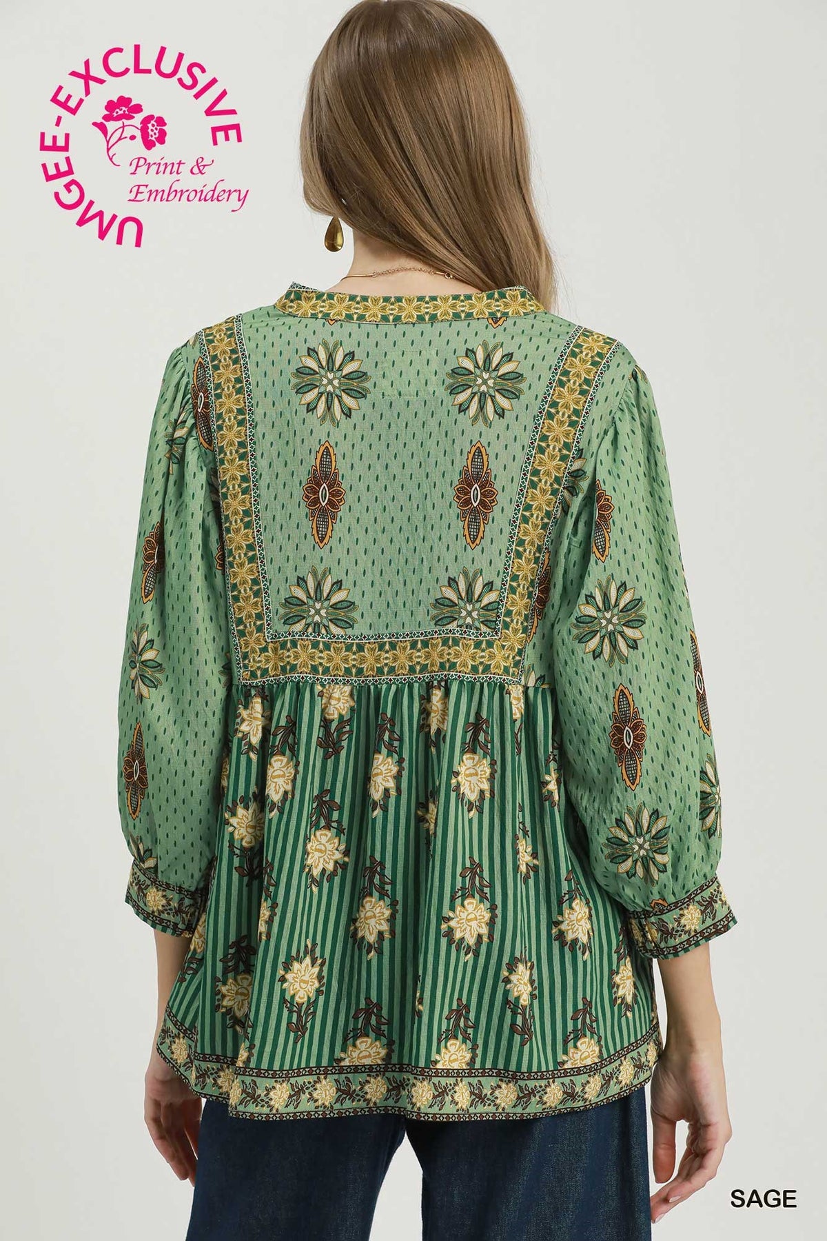 C6615 Printed Babydoll Top