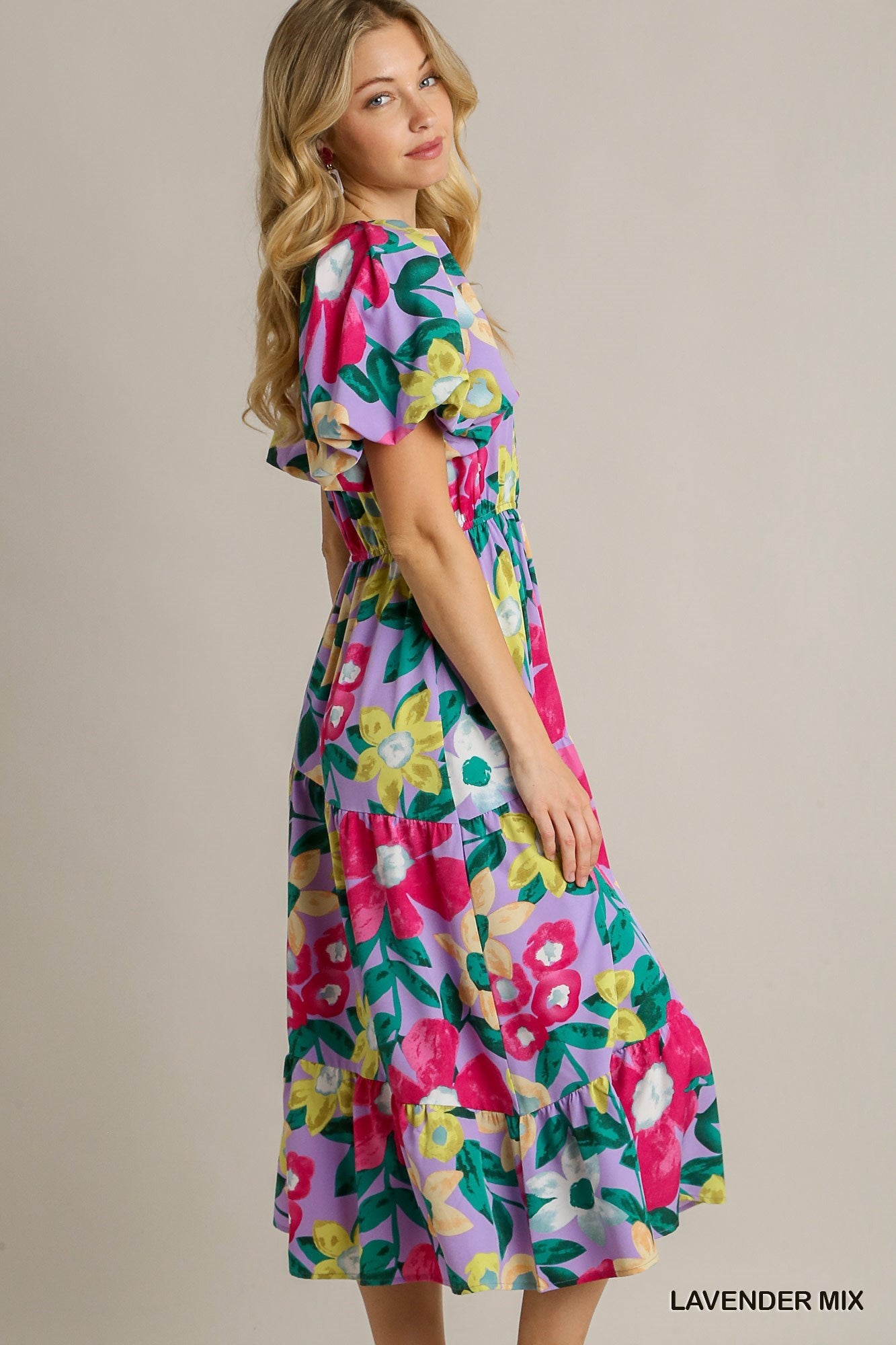 A0722 Floral Print Midi Dress