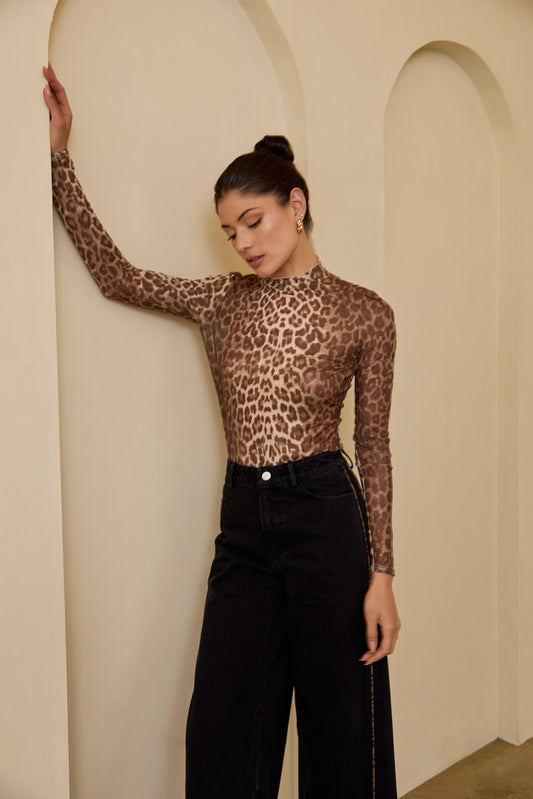MT10693 Mock Neck Mesh Print Top
