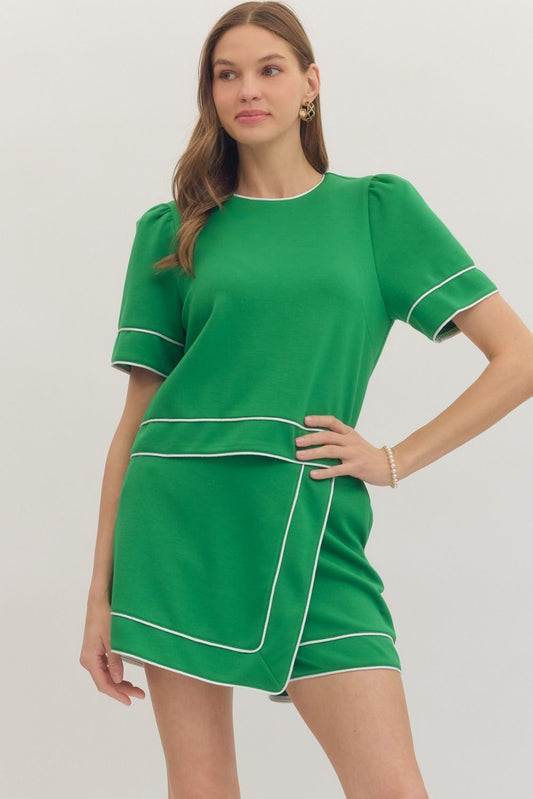 T31526 Solid Contrast Trim Top